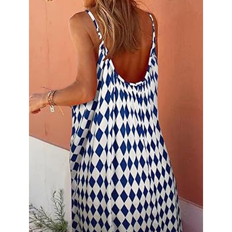 Women's Casual Dress Swing Dress Slip Dress Geometric Plaid Backless Print Strap Long Dress Maxi Dress Stylish Casual Daily Date Sleeveless Summer 5