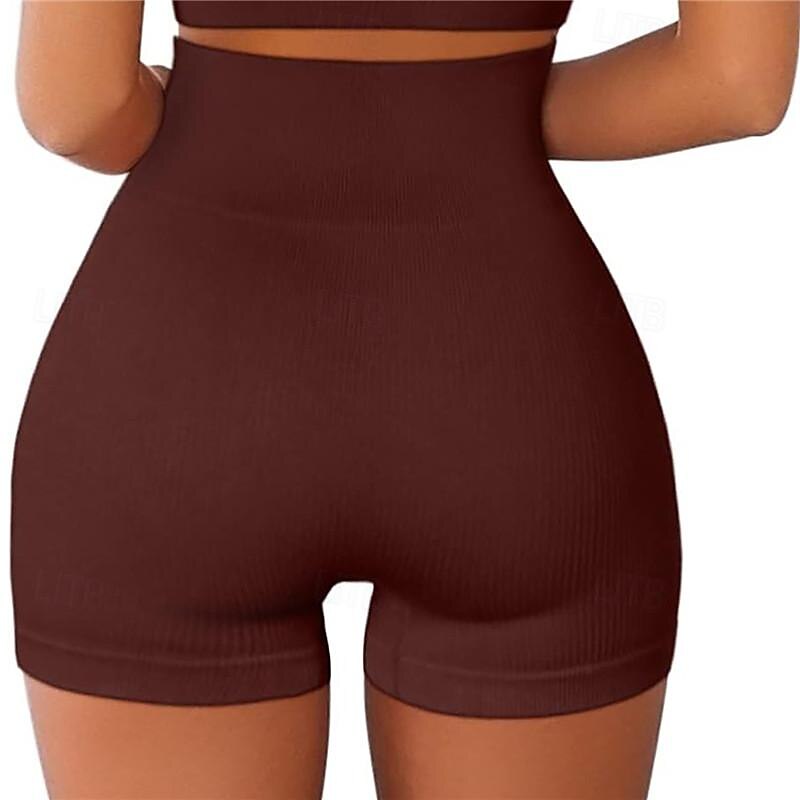 Women's Gym Shorts Yoga Shorts Workout Shorts High Waist Pilates Gym Workout Workout Shorts Solid Color Light Coffee White Blue Sports Activewear Stretchy Slim