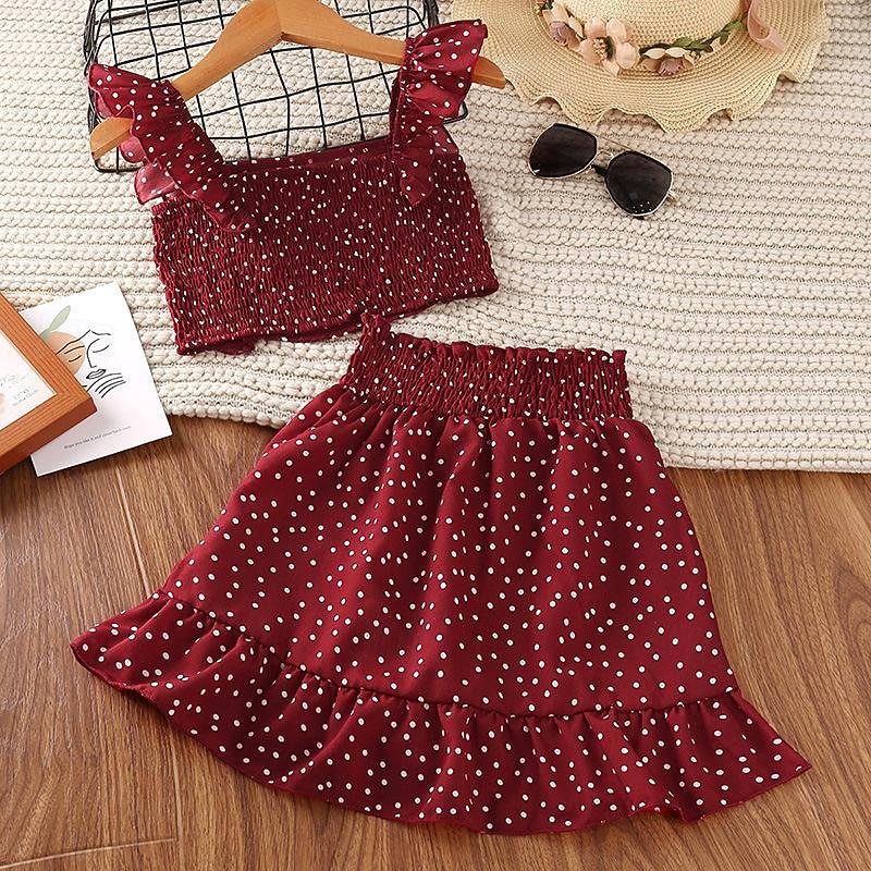 Summer Girls Clothing Sets Two Piece Sleeveless +Short Skirt Wave Point Children Fashion Girls Clothes Suit Party Casual Outfits2