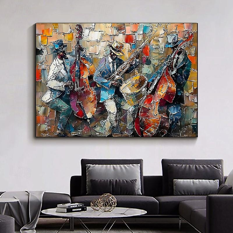 Large Abstract Jazz Band Oil Painting on Canvas hand painted  Wall Art  Black Jazz Music Art painitng Custom Painting Fashion Decor for Living Room Home Decor3