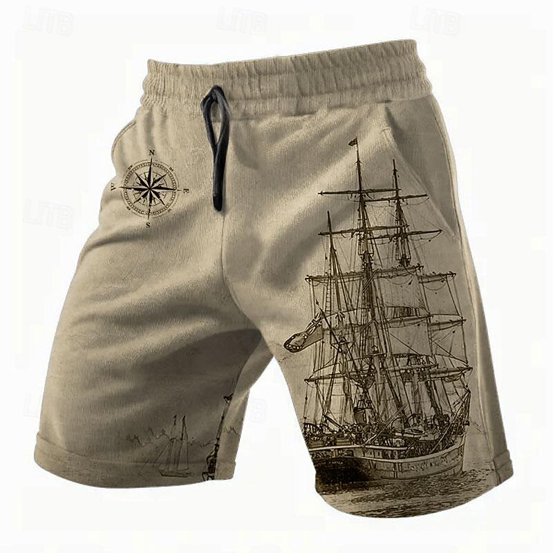 Men's Nautical Sailboat Shorts Summer Shorts Casual Shorts Mid Waist Streetwear Hawaiian Retro Vintage Casual Daily Holiday Drawstring Pocket Elastic Waist Designer Clothing Apparel4