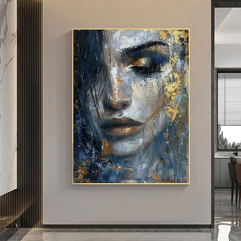 Abstract Woman Face Canvas painting handmade Graffiti Wall Art Colorful Woman Wall Art Woman Portrait oil painting hand painted Canvas Graffiti Face Wall Art Gold Framed Canvas2