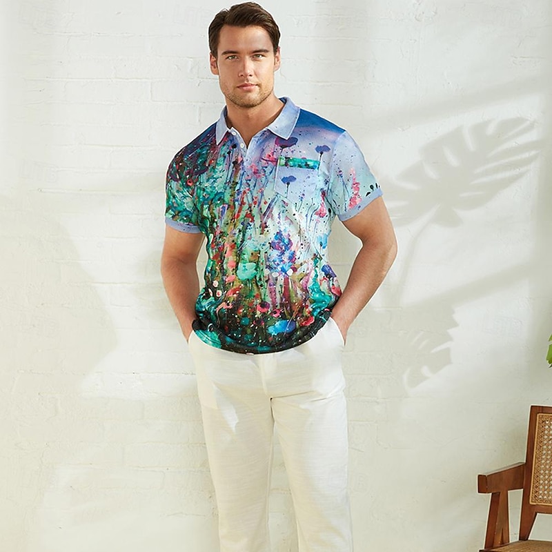 Kentucky Derby Men's Graphic Prints Waffle Polo Shirts Polo Shirts Lapel Polo Short Sleeve Polo Shirts Turndown Fashion Designer Casual Outdoor Street Casual Daily Print Summer Spring Blue-Green Blue4