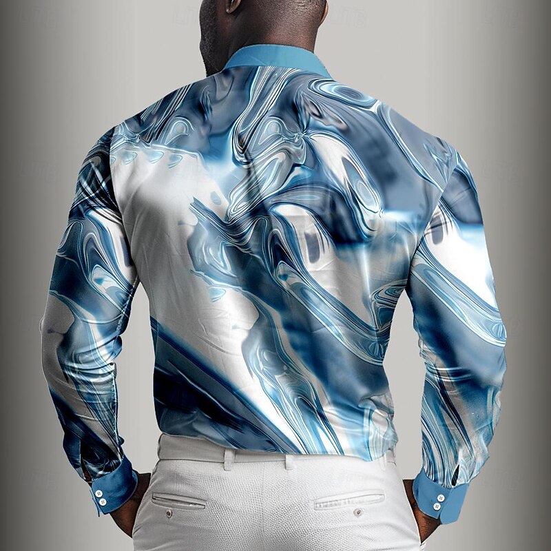 Men's Satin Shirt Button Up Shirt Printed Shirts Formal Daily Black Blue Long Sleeve Turndown Summer Spring Clothing Apparel Buttons2