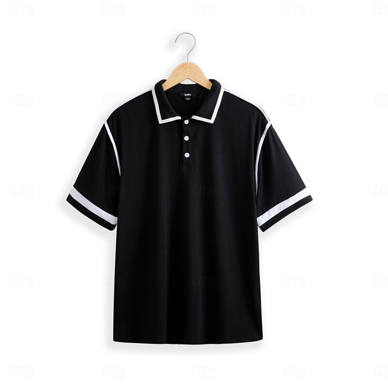 Men's Polo Business Polo Business Casual Lapel Classic Short Sleeve Color Block Button Summer Spring &  Fall Matt black Burgundy Navy Blue Polo2