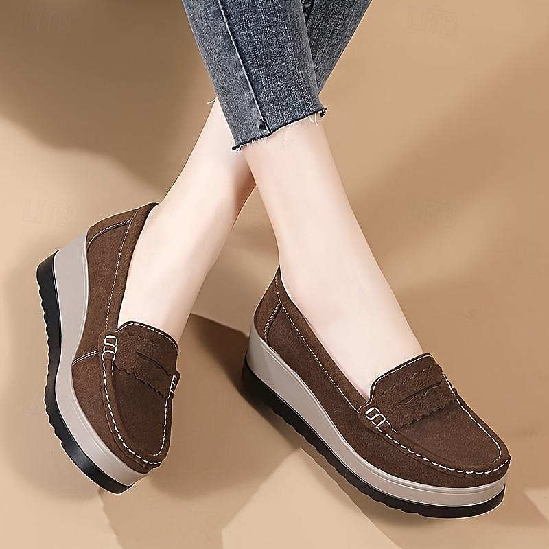 Women's Solid Color Casual Sneakers Slip On Soft Sole Platform Daily Shoes Versatile Shallow Mouth Loafers2