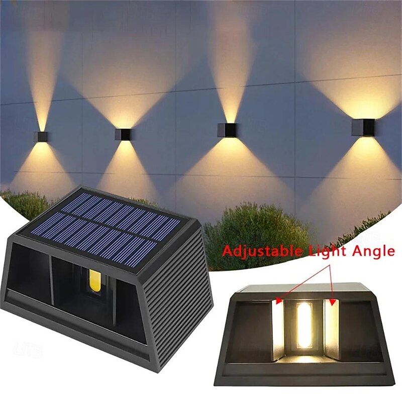 1pc Solar Outdoor Wall Lights Adjustable Beam Size, Outdoor IP65 Waterproof LED Solar Up and Down Lighting Household Garden Porch Outdoor Sunlight Wall Lamp Courtyard Garden Garage Road Lighting 1PC
