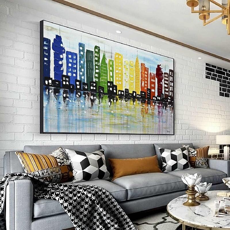 Abstract city Paitning hand painted on Canvas Textured New york city oil painting handmade Wall Art Colorful city Wall Decor Bright painting Large Modern Art PIanting for Hotel wall decoration4