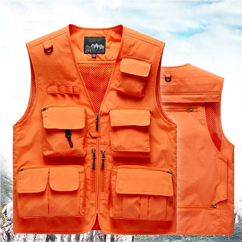 Men's Fishing Vest Hiking Vest Sleeveless Outerwear Outdoor Waterproof Breathable Quick Dry Pocket Polyester Dark Grey Black Army Green Camping / Hiking / Caving
