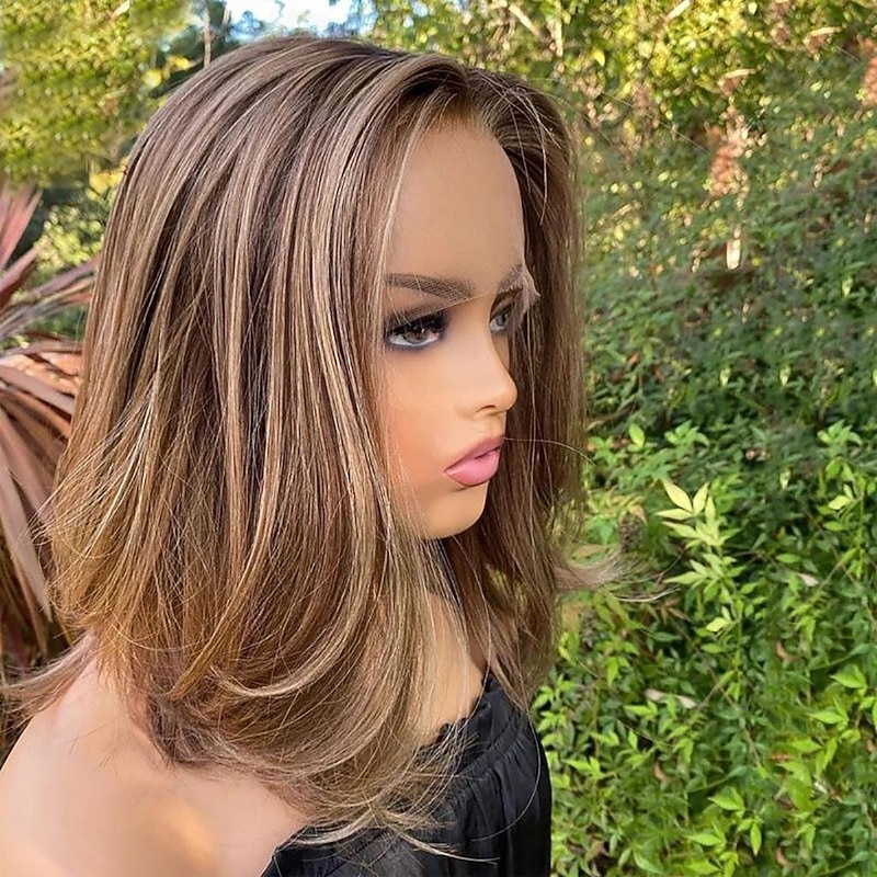 Remy Human Hair 13x4 Lace Front Wig Short Bob Brazilian Hair Straight Multi-color Wig 130% 150% Density with Baby Hair Highlighted / Balayage Hair 100% Virgin Pre-Plucked For Women Long Human Hair2
