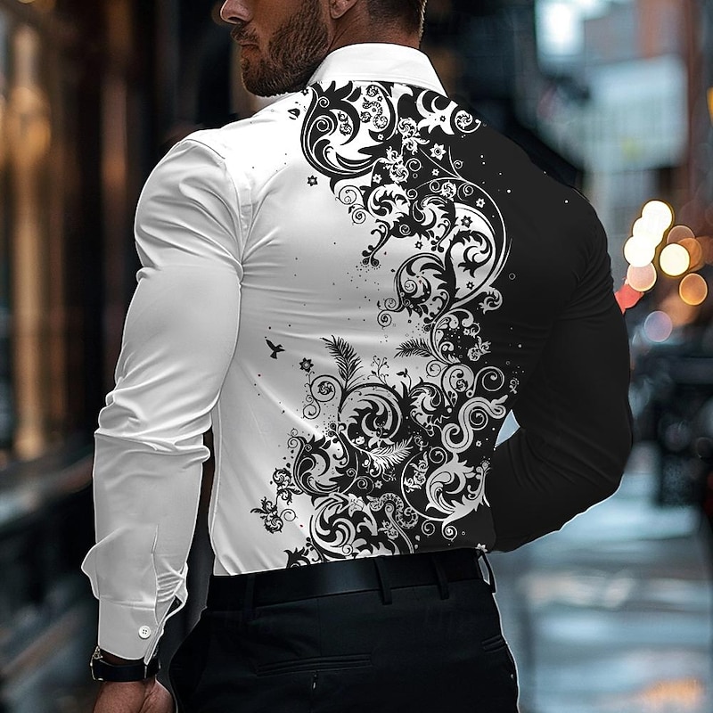 Men's Button Up Shirt Printed Shirts Long Sleeve Business Casual Formal Fall Winter Spring & Summer Turndown Print Button-Down Black2