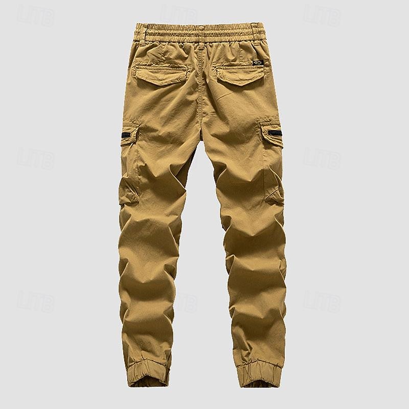 Men's Cargo Pants Cargo Trousers Hiking Pants Buttons Elastic Waist Multi Pocket Plain Wearable Outdoor Daily Camping & Hiking Fashion Classic Black Army Green2