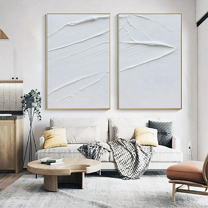 Hand painted pattle knife white Oil Painting handmade Textured artwork painting Canvas Art White Abstract Art Scene Painting Modern painting for Living Room Wall Decor3