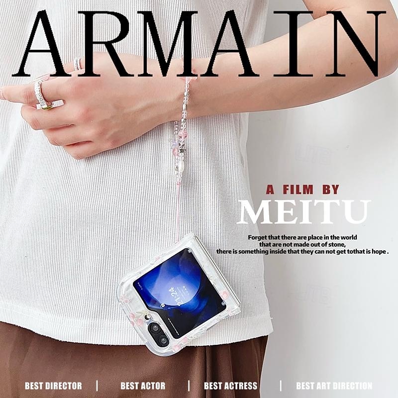 Phone Case For Samsung Galaxy Z Flip 6 Z Flip 5 Z Flip 4 Z Flip 3 Back Cover Translucent with Wrist Strap Shockproof Cartoon Flower Floral TPU2