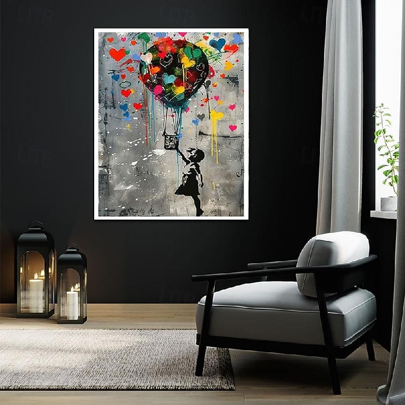 Banksy Red Balloon Girl Painting handmade  Banksy Graffiti artwork oil painting pop art Wall Decor banksy girl colorful balloon canvas painting for bedroom living room artwork4
