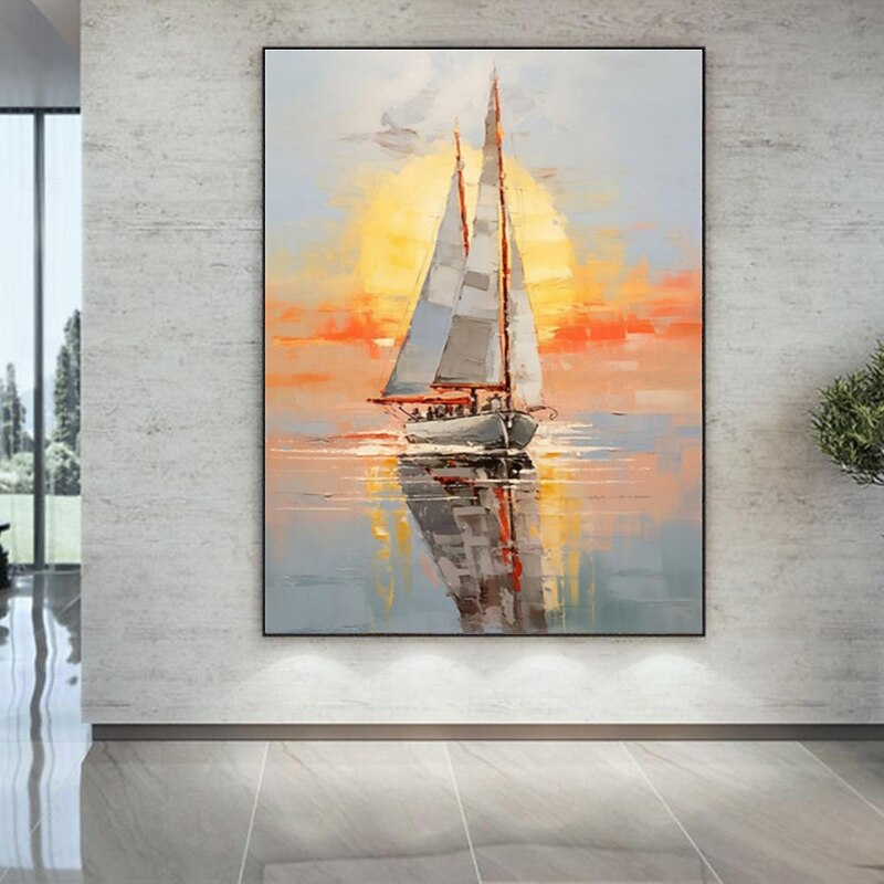 Handmade oil paintingCanvasWall art decorationAbstract knife paintingLandscape sea viewUsed for home decoration Rolling frameless unstretched painting