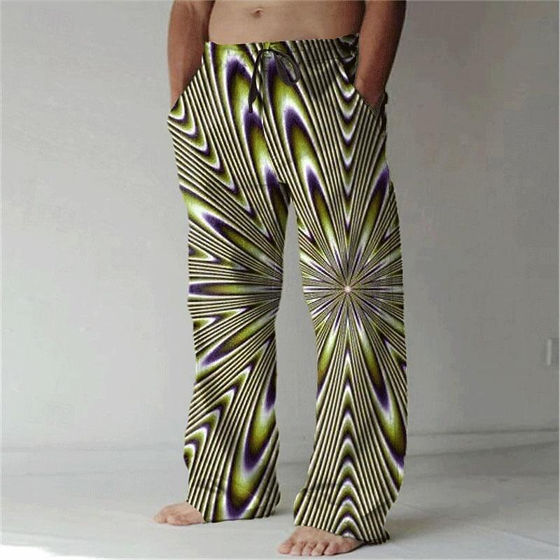 Men's Pants Trousers Graphic Outdoor Holiday Hawaiian Orange Green Inelastic4