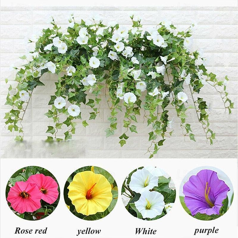UV Simulation Artificial Morning Glory,Simulation Artificial Flower Bouquet - Fade Resistant Outdoor Flowers,Fake Petunias,Realistic Hanging Plants Flowers Vines Garden Yard Decoration3