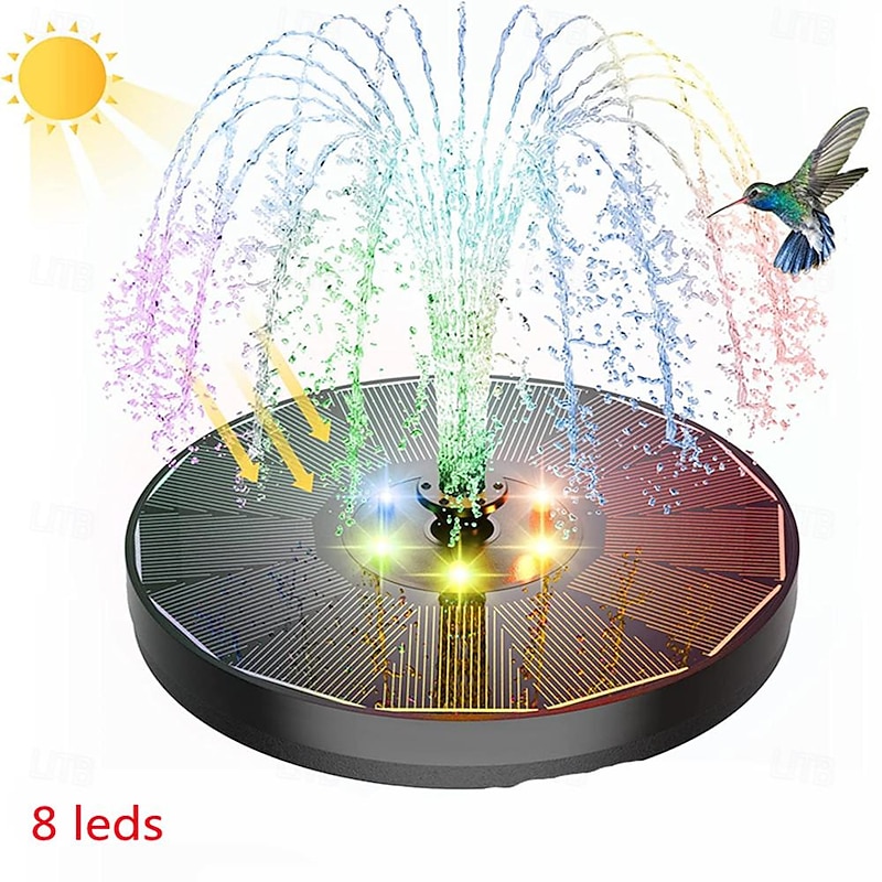 Solar Fountain Water Pump with color LED Lights for Bird Bath Floating Garden Pond Tank Solar Pump for Halloween