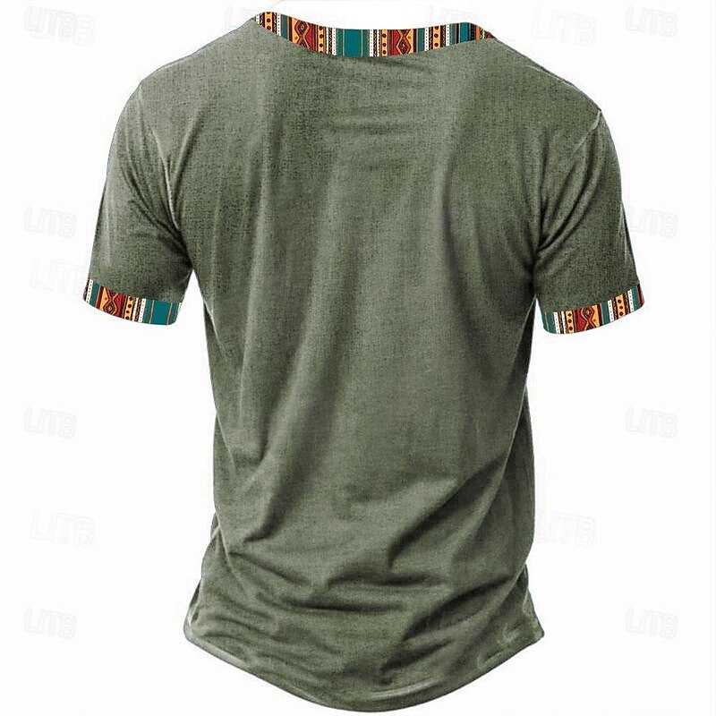 Kokopelli Spiral Design Tribal Bandana Print Designer Ethnic Men's 3D Print Tee Henley Shirt Casual Daily Holiday T shirt Green Khaki Short Sleeve Henley Shirt Summer Spring Clothing Apparel S-3XL2