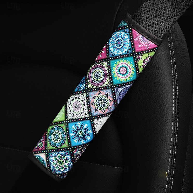 FYAUTOPER  1PCS Color glass printed leather version Four seasons car seat belt shoulder cover protective cover 1PCS2