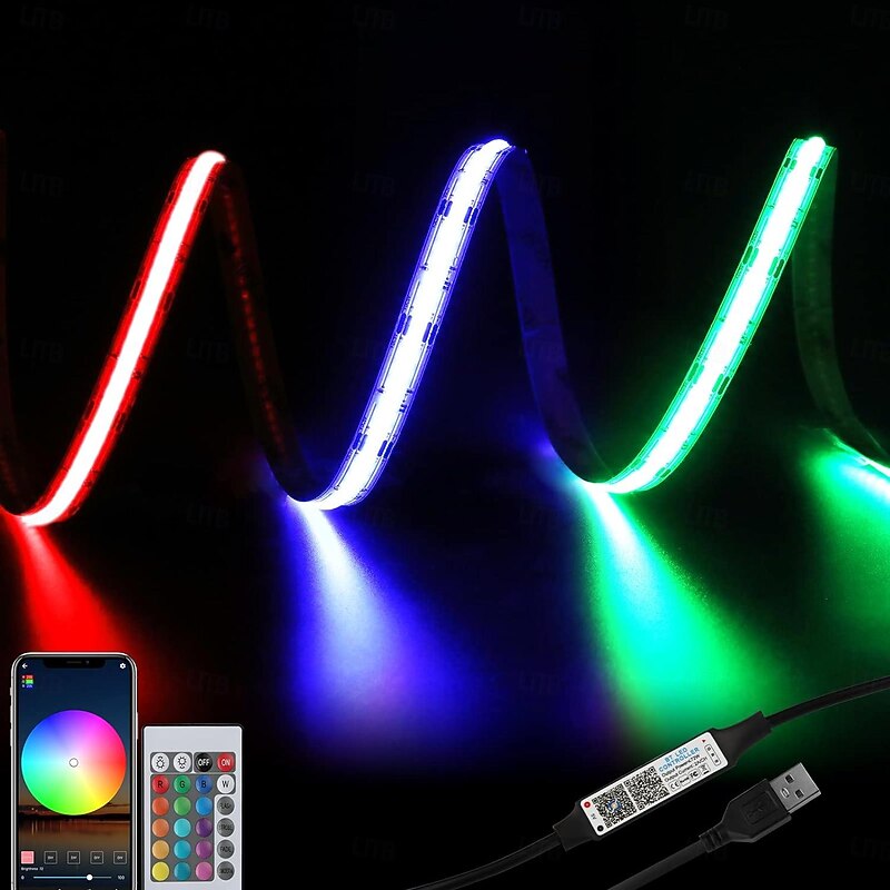 USB RGB COB LED Strip Light 1-5M 5V Intelligent Discoloration Strip Light  APP Controls Music Synchronization Light Strip or Equipped with RF Wireless Controller Suitable for Indoor Decoration TV Comp2