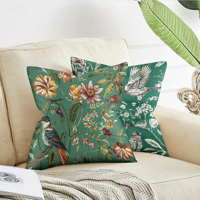 Birds Flowers Decorative Toss Pillows Cover 4PC Soft Square Cushion Case Pillowcase for Bedroom Livingroom Sofa Couch Chair3