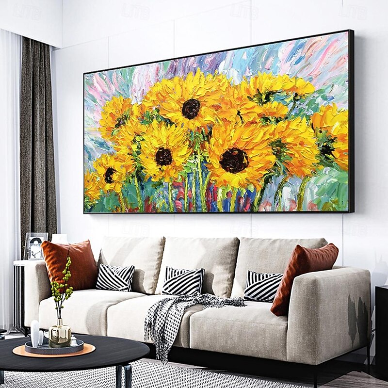Mintura Handmade Flower Oil Paintings On Canvas Wall Art Decoration Modern Abstract Sunflower Pictures For Home Decor Rolled Frameless Unstretched Painting4