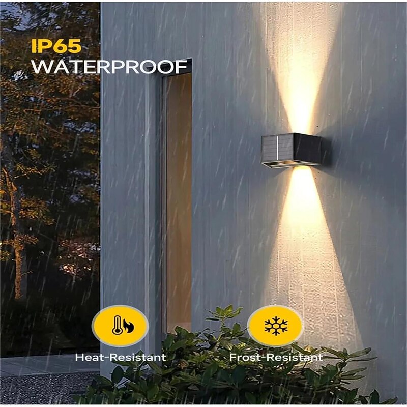 1pc Solar Outdoor Wall Lights Adjustable Beam Size, Outdoor IP65 Waterproof LED Solar Up and Down Lighting Household Garden Porch Outdoor Sunlight Wall Lamp Courtyard Garden Garage Road Lighting 1PC4