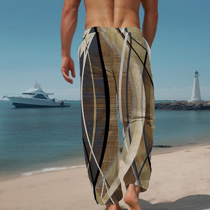 Men's Pants Trousers Mid Waist Drawstring Elastic Waist Hawaiian Holiday Beaches Straight Leg Trousers Summer Spring Fall 3D Print Multi Color2