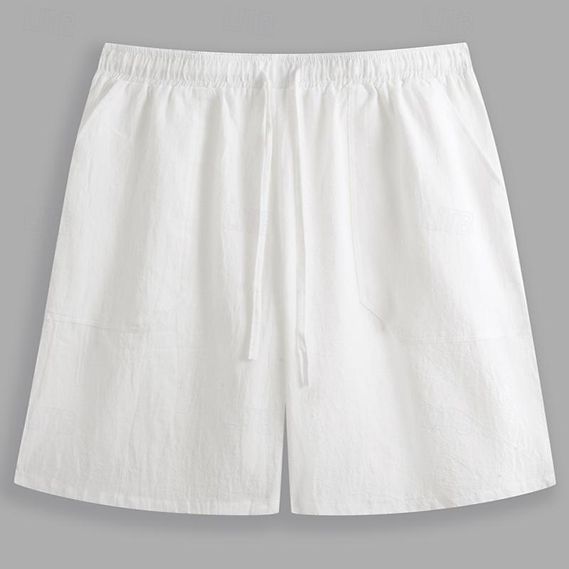 Men's Shorts Linen Shorts Summer Shorts Bermuda shorts Drawstring Pocket Plain Comfort Soft Knee Length Daily Beach Streetwear Casual / Sporty Black White Micro-elastic3