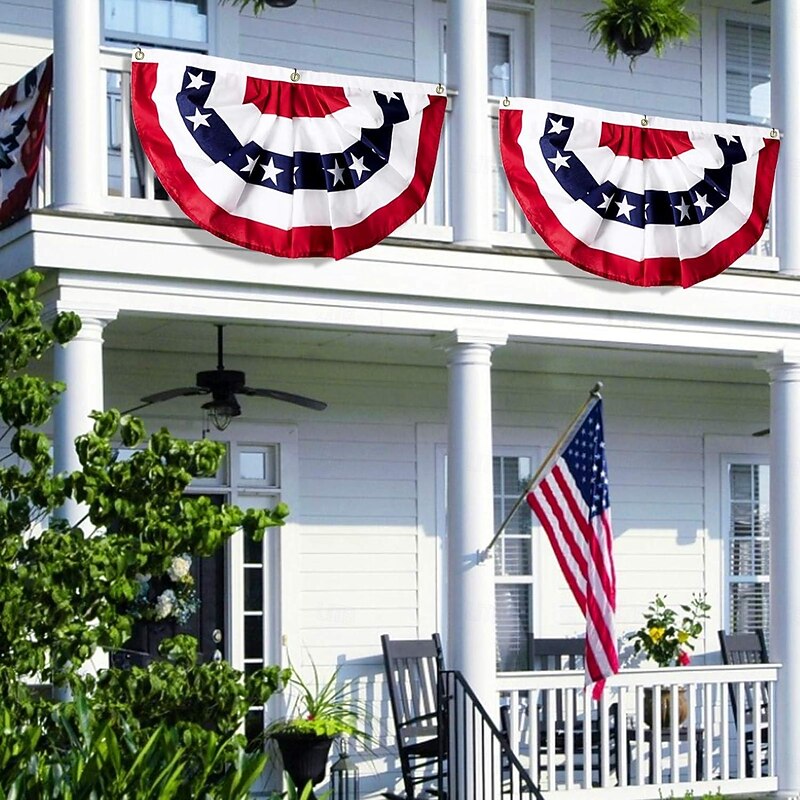 2 Pack USA Patriotic Pleated Fan Flags 3x6 Feet 4th of July Independence Day Large American Flags Bunting Patriotic Stars Stripes Pleated Fan USA Flag Banners Red White Blue Decorations2
