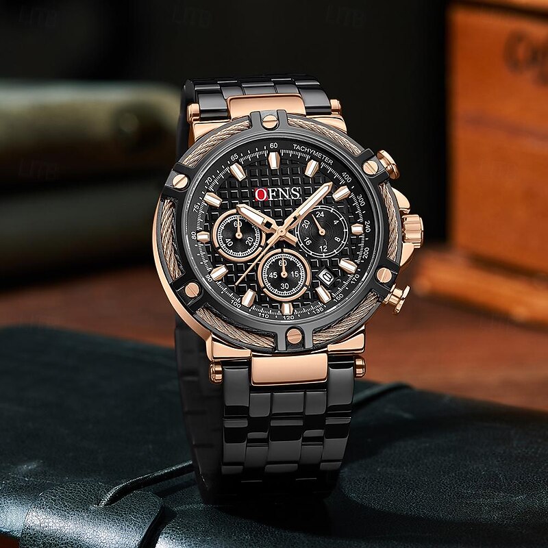 OFNS Men Quartz Watch Fashion Casual Wristwatch Luminous Calendar Waterproof Decoration Steel Watch4
