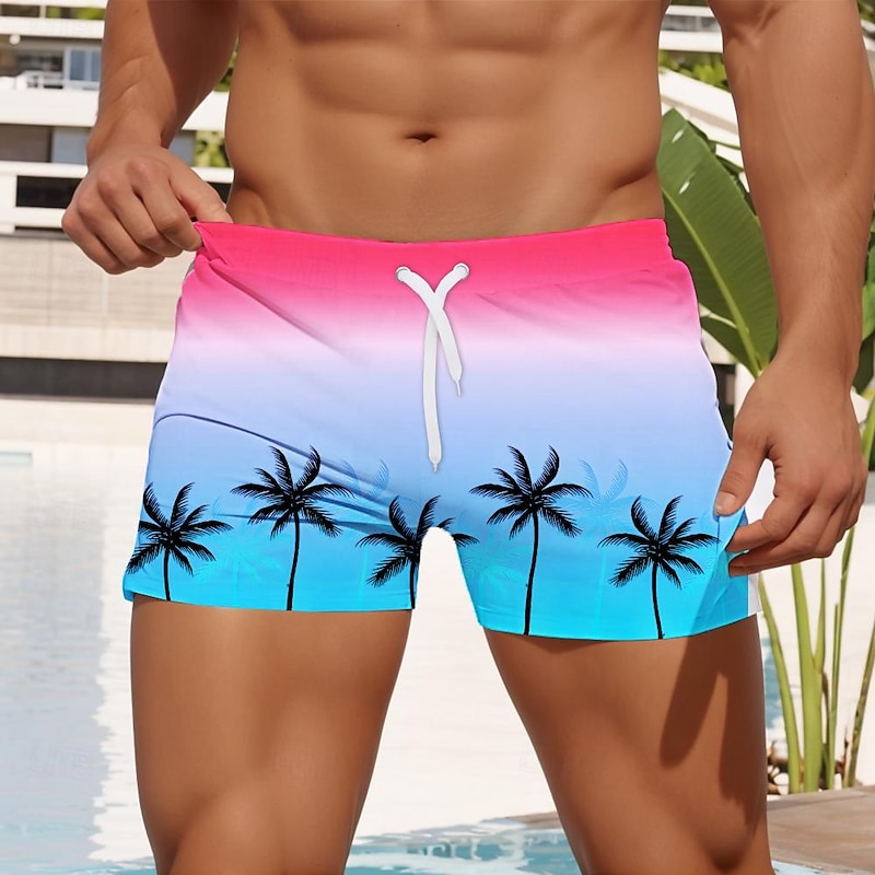 Men's Tree Coconut Tree Swim Trunks Swim Shorts Board Shorts Mid Waist Fashion Designer Surfing Holiday Beach Drawstring Pocket Elastic Waist Designer Clothing Apparel