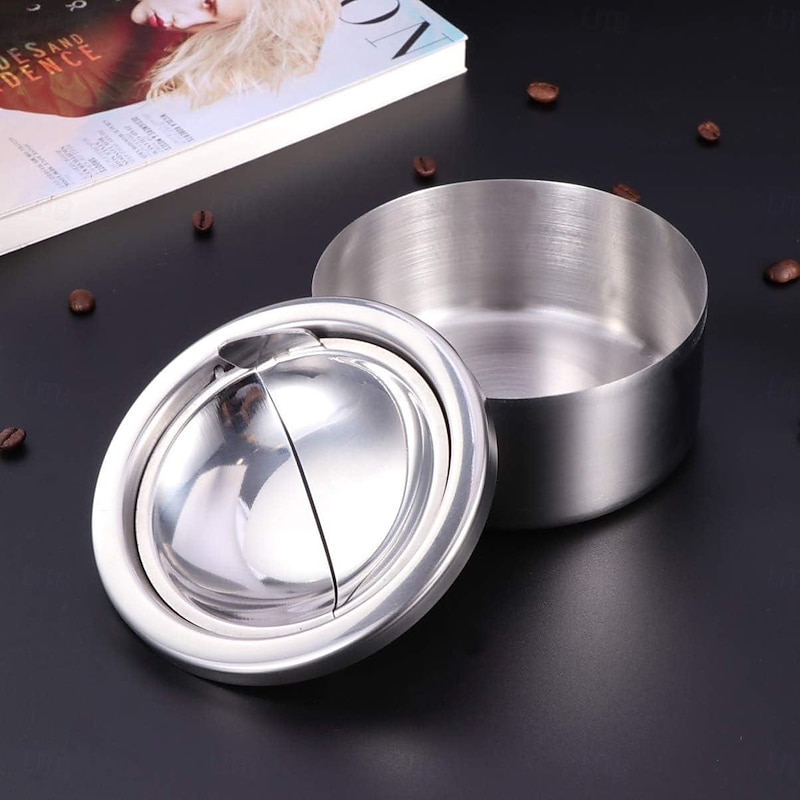 Round Push Down Ashtray Stainless Steel Ash Container Pocket Ashtray Outdoor Tabletop Ashtrays Decorative Wind Resistant Cigarette Ash Holder Desktop Ornament for Home Bar4