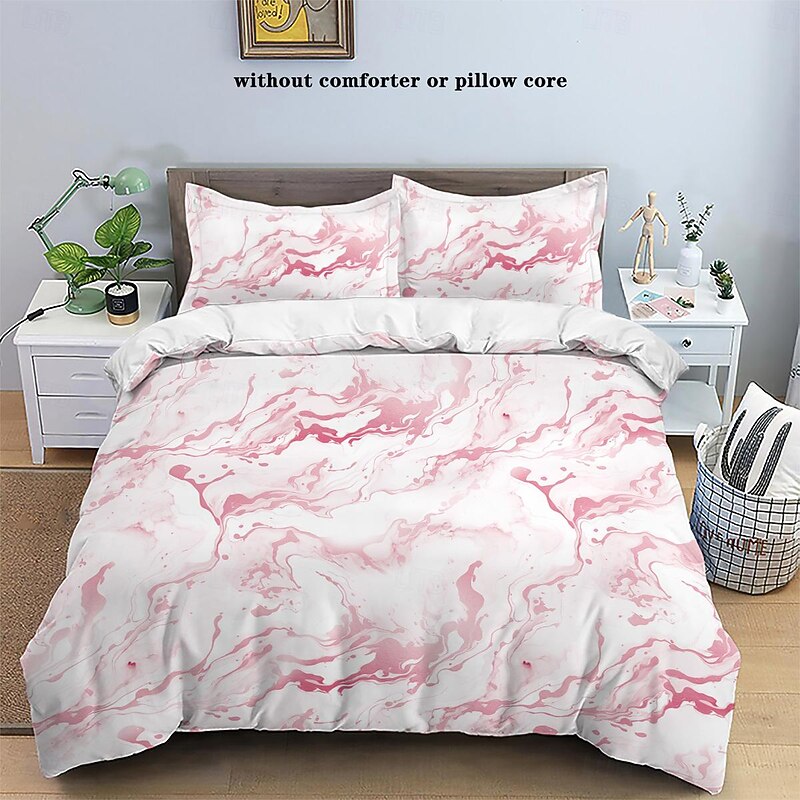 Black White Marble 3D Printed 3-Piece Set of Down Duvet Covers 100% Cotton for Hotels Bedrooms Guest Rooms Bedding Sets Comfy Sets