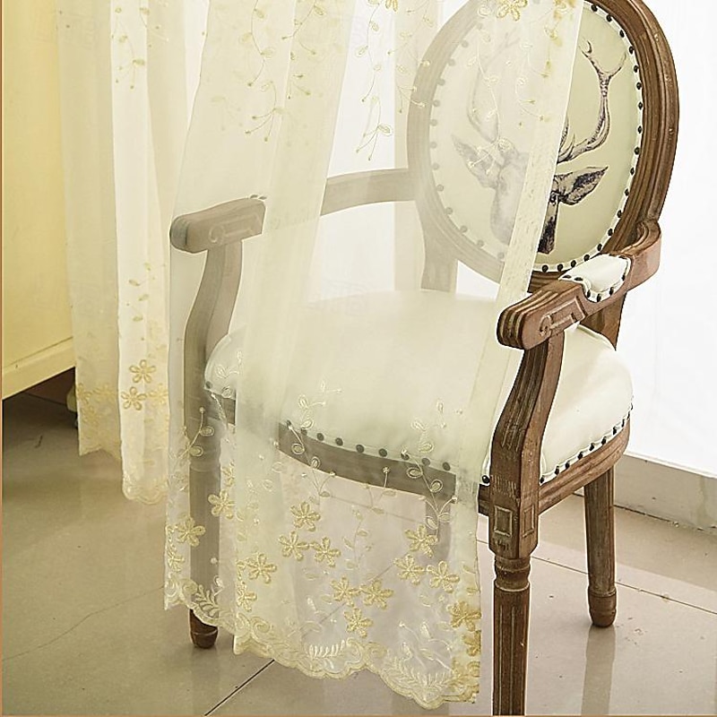 One Panel Korean Pastoral Style Linen And Cotton Embroidered Gauze Curtain Living Room Bedroom Dining Room Study Semi Transparent Gauze Curtain3
