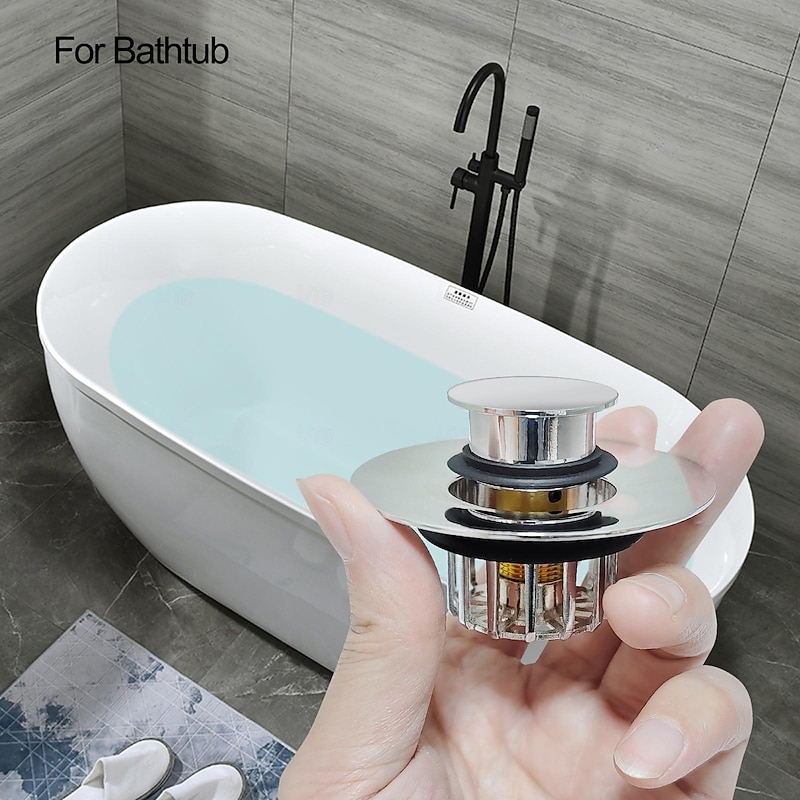 Bathtub Stopper Shower Drain Hair Catcher, Pop-up Tub Stopper with Strainer Bathroom Drain Plug Drain Protector for 1-1/2 to 1-3/4" Bath Drain Hole2