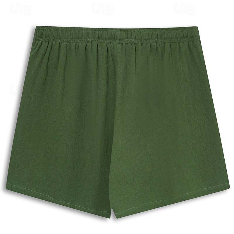 Men's Shorts Linen Shorts Summer Shorts Drawstring Elastic Waist Straight Leg Plain Comfort Breathable Above Knee Casual Daily Holiday Fashion Classic Style Black White4