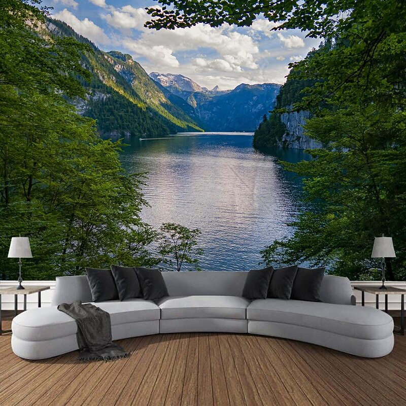Mountain River Nature Scenery Hanging Tapestry Wall Art Large Tapestry Mural Decor Photograph Backdrop Blanket Curtain Home Bedroom Living Room Decoration