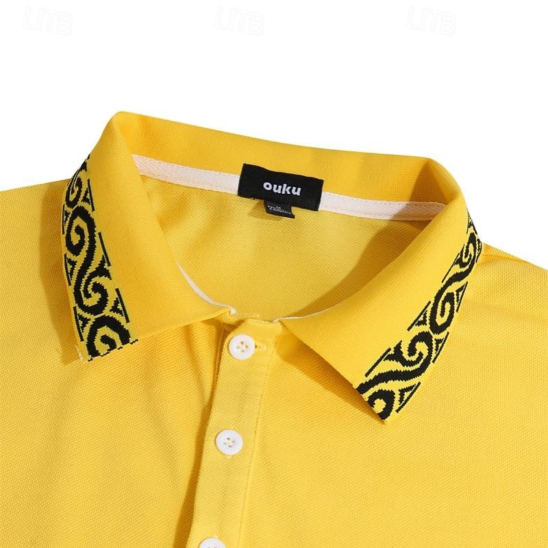 Men's Golf Shirt Pique Polo Shirt Casual Sports Lapel Ribbed Polo Collar Short Sleeve Fashion Basic Color Block Embroidered Summer Regular Fit Black White Yellow Grey Golf Shirt4