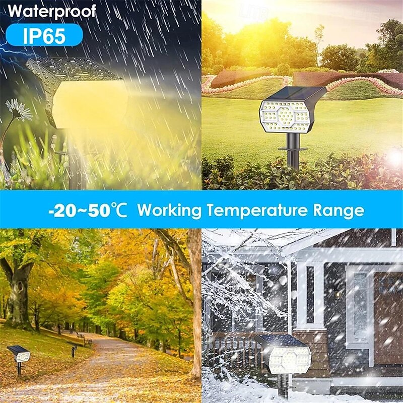 Solar Lights Outdoor Waterproof IP68 56LED Solar Landscape Lawn Spotlights for Garden Patio Yard Pathway Lighting, Two Methods of Ground Insertion and Wall Hanging 1PC4