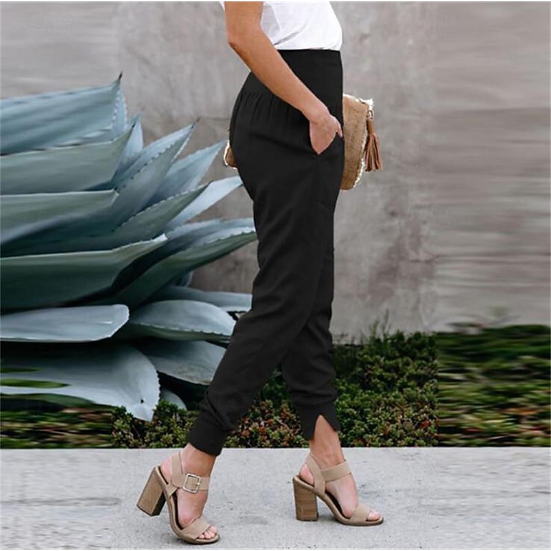 Women's Pants Trousers Jogging Pants Fashion Ankle-Length Plain Side Pockets Breathability Comfortable Micro-elastic Casual Daily Black Pink Navy Blue Green Spring & Summer Regular Fit3