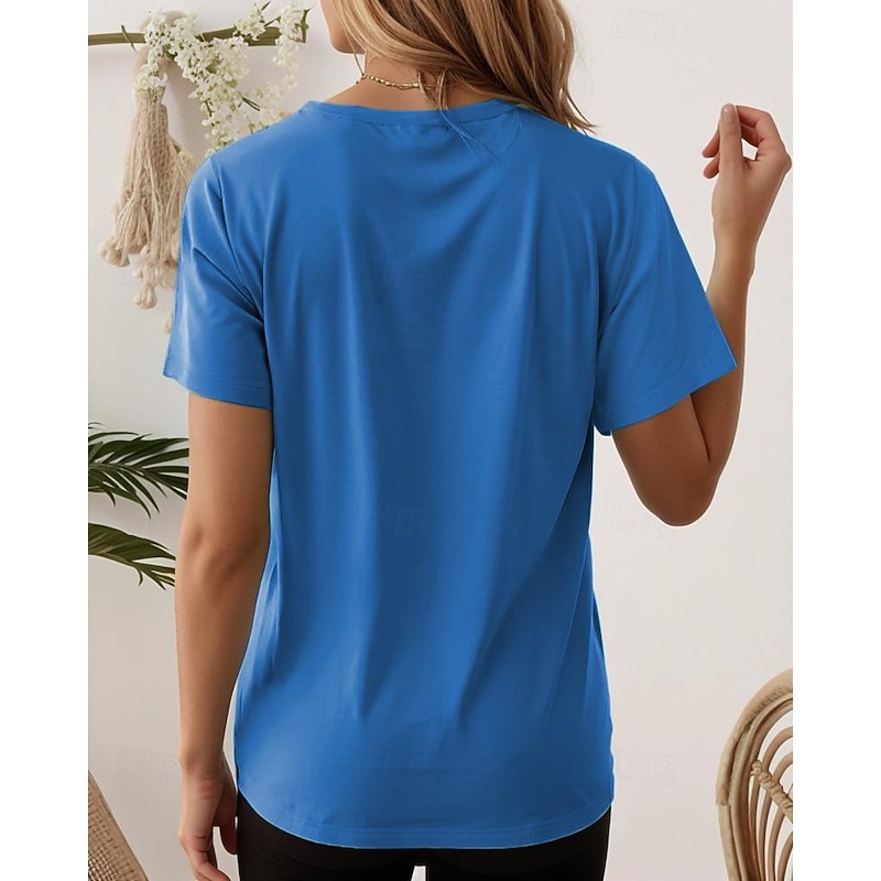Women's T Shirt Cat Letter Funny Short Sleeve Crew Neck Regular Tops Daily Blue Summer RETIRED2