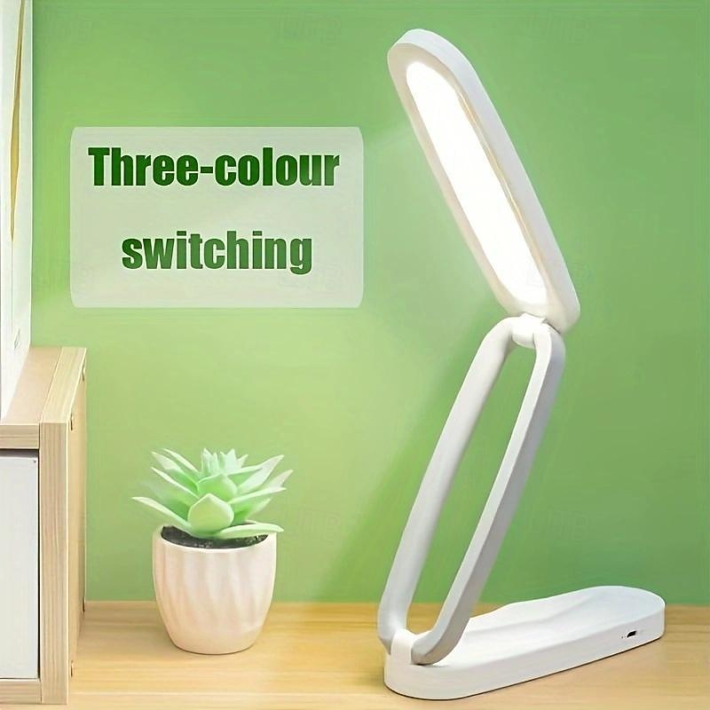 Modern Style LED Table Lamp, Foldable Reading Light with Touch Control, USB Desk Lamp with 3-Level Dimmable Brightness, Rechargeable Lithium Battery, Polished Plastic Finish - Portable Wireless4