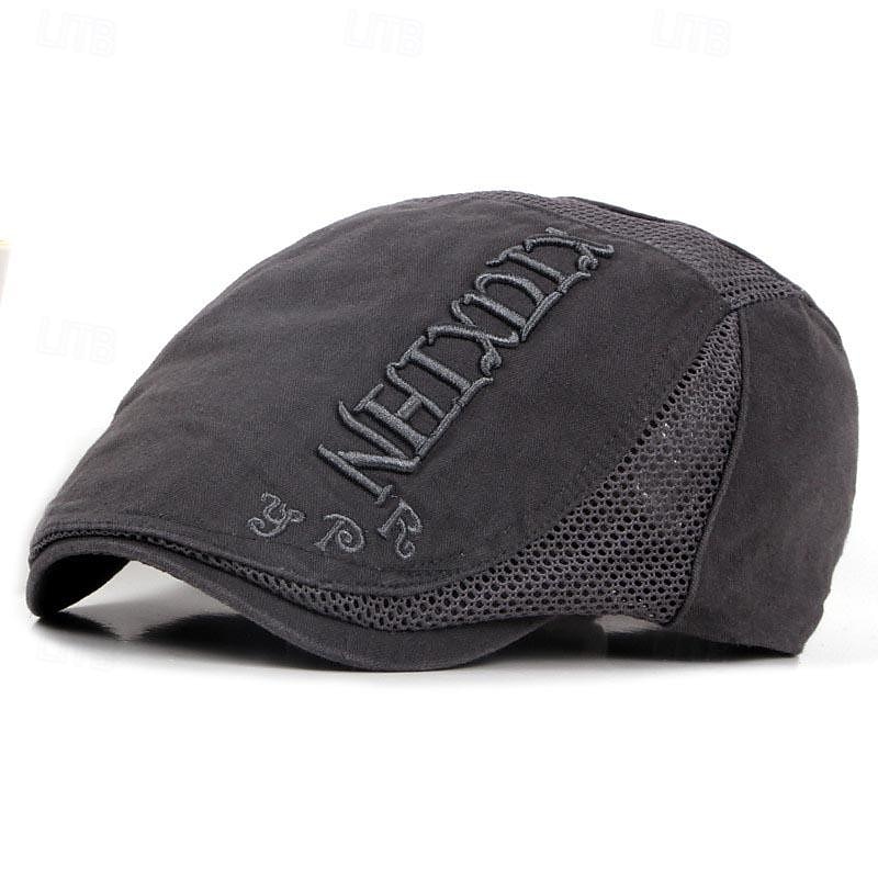 Men's Flat Cap Ascot Hat Newsboy Hat Black khaki Polyester Embroidery Fashion Casual Street Daily Color Block Letter Adjustable Sunscreen Breathable4