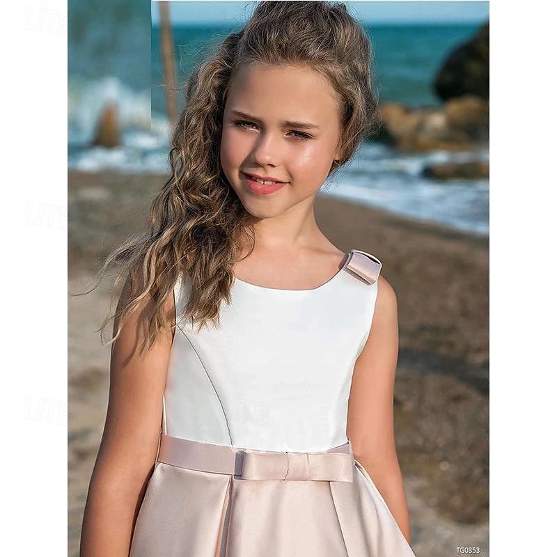 Kids Girls' Party Dress Solid Color Sleeveless Performance Mesh Princess Sweet Mesh Mid-Calf Sheath Dress Tulle Dress Summer Spring Fall 2-12 Years Black White Champagne3
