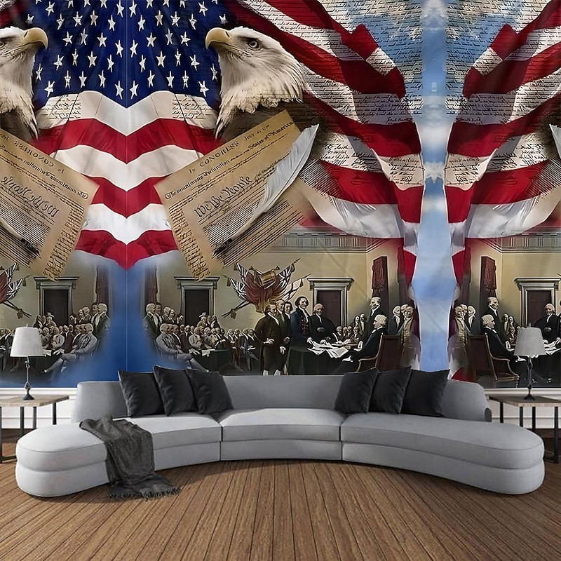 Independence Day Hanging Tapestry 4th July Eagle Liberty Wall Art Large Tapestry Mural Decor Photograph Backdrop Blanket Curtain Home Bedroom Living Room Decoration3