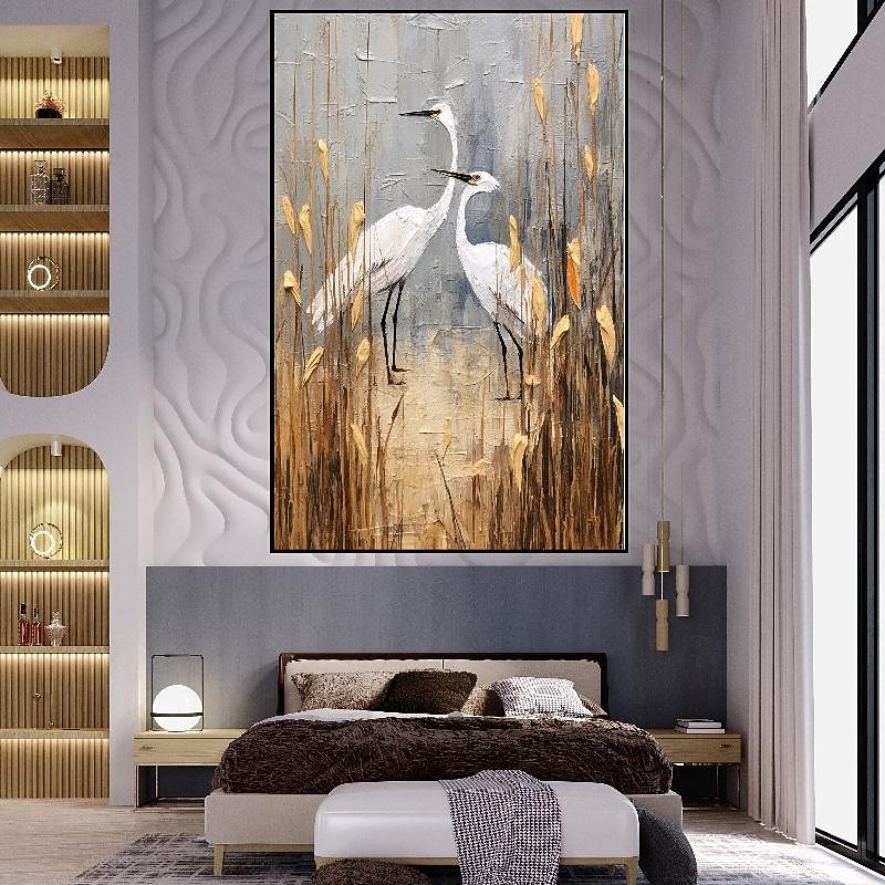 Storks painting 100% Hand Painted animal Textured Painting Abstract Oil Painting Acrylic Painting Wall Decor Living Room Office Wall Art painting2
