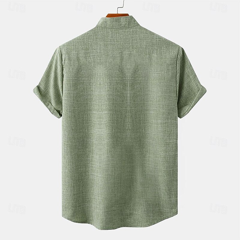 Men's Shirt Linen Shirt Retro Shirts Vintage Shirt Ethnic Shirt Tribal Daily Brown Green Gray Short Sleeve Turndown Summer Spring Clothing Apparel2